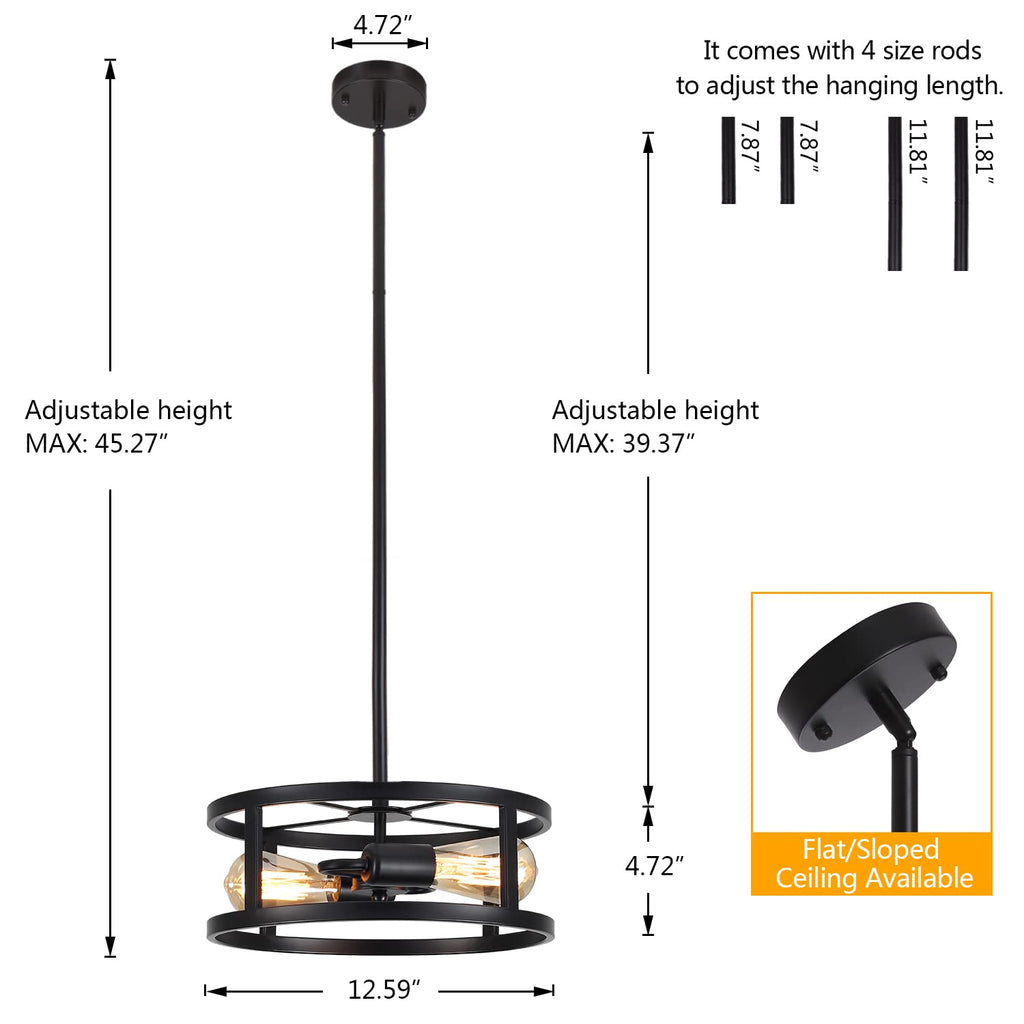 Industrial Black Semi Flush Mount Ceiling Light, Farmhouse Kitchen Lighting, Sloped Ceilings Lights Fixtures Hallway