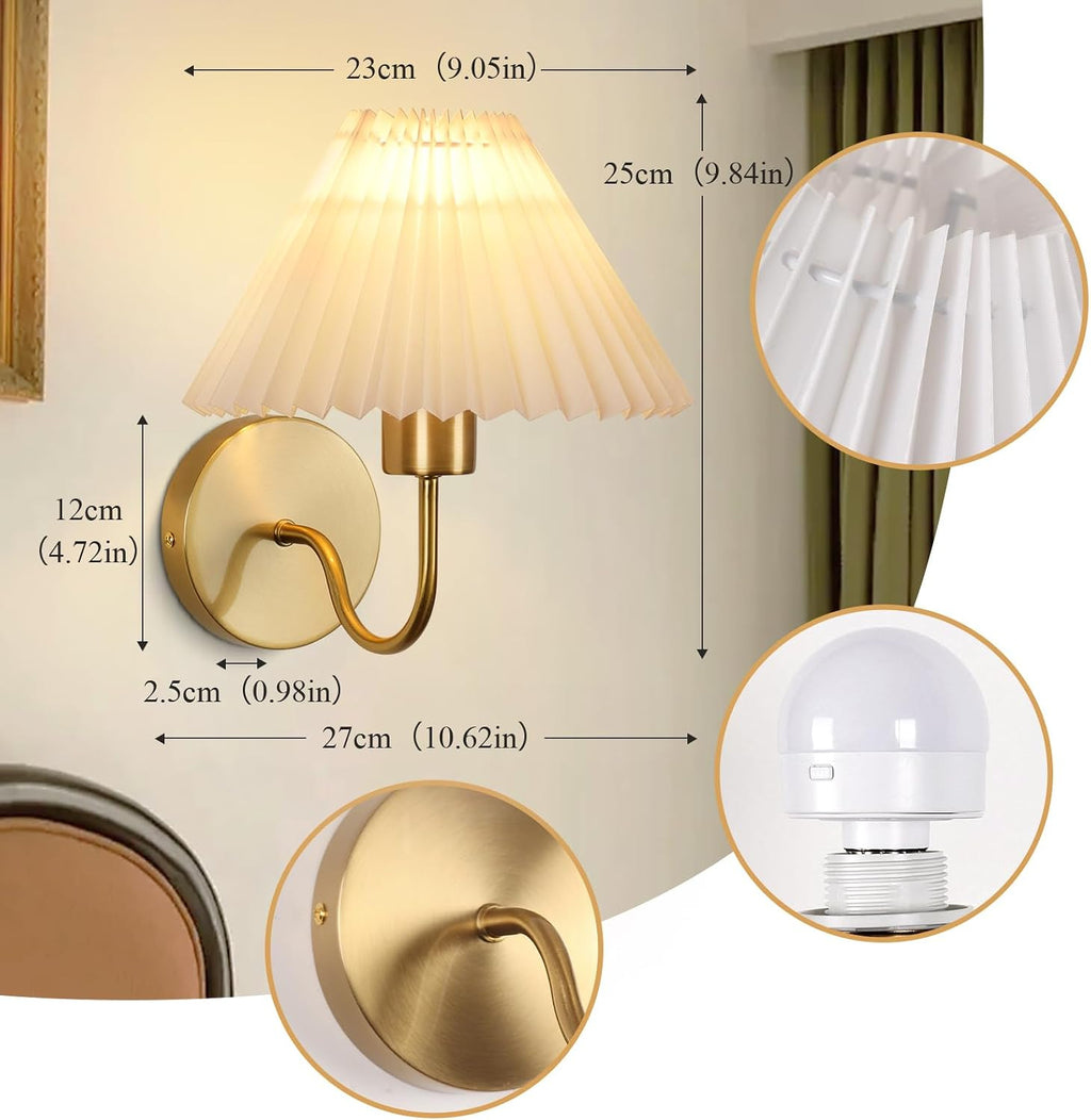 Wall Sconces Sets of 2 RGB Battery Operated Wall Sconces for Bedroom Dresser Classic Golden Wall Lamp with Remote for Living Room Bathroom Dining Room Corridor Staircase (2 Bulbs Included)