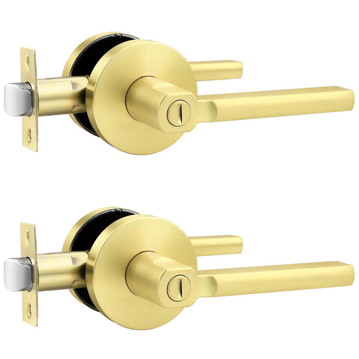 2 Pack Gold Interior Door Handle with Lock,Privacy Door Lever ,Keyless Round Door Lock Interior for Left and Right