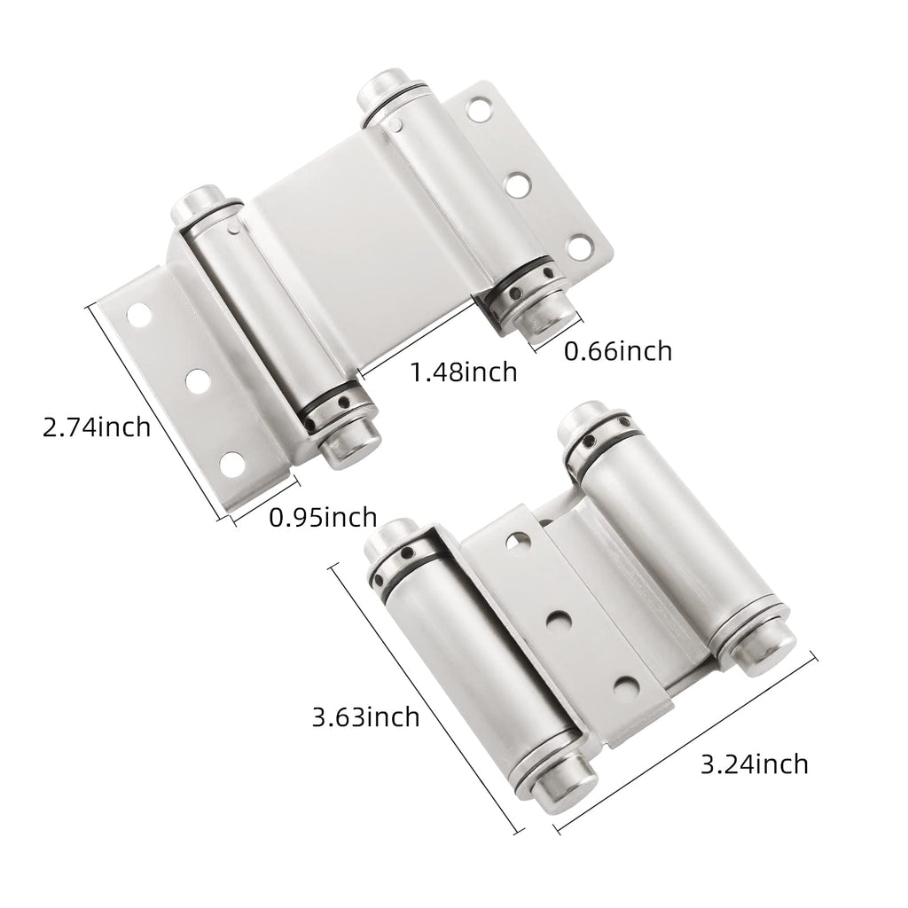3" Double Action Spring Hinge, Self Closing Saloon Door Hinges, 2 Pack