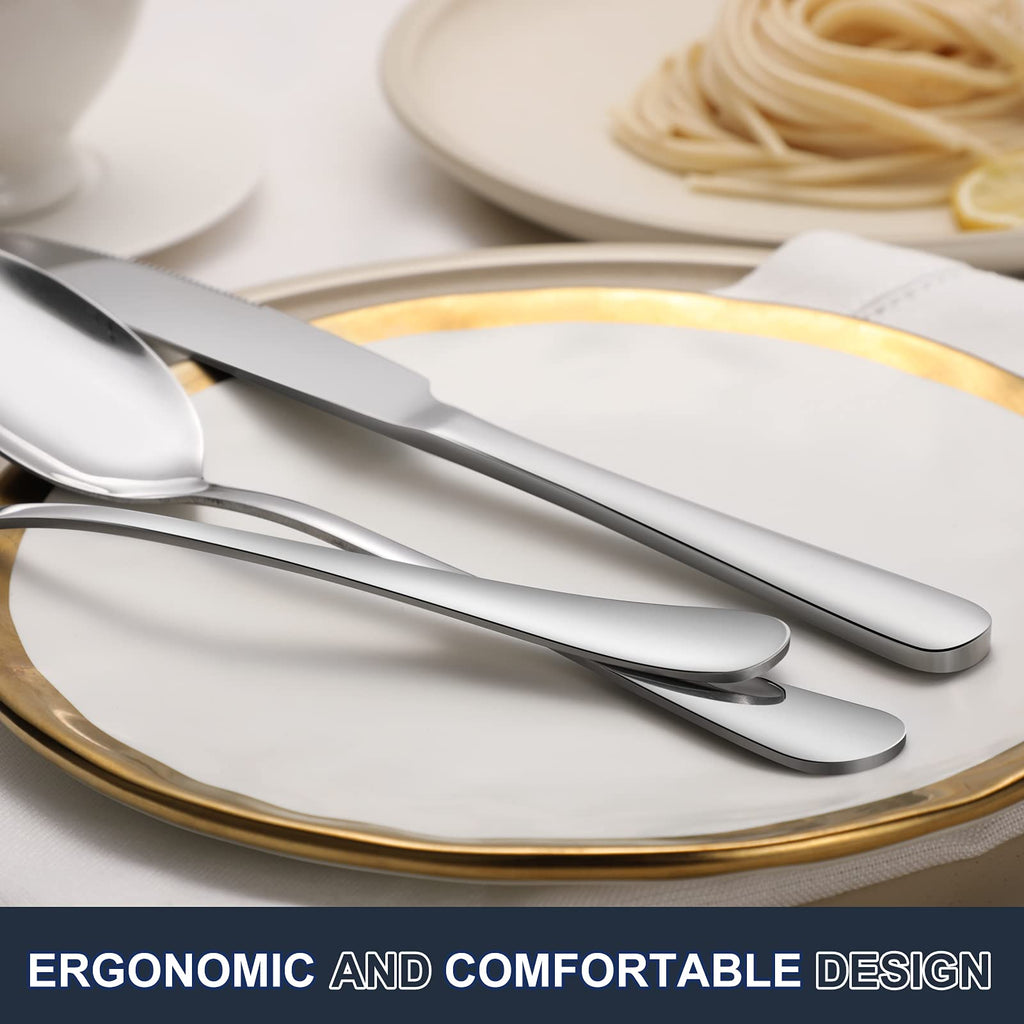 24-piece Forks and Spoons Silverware Set, Food Grade Stainless Steel Flatware Cutlery Set and Restaurant, Mirror