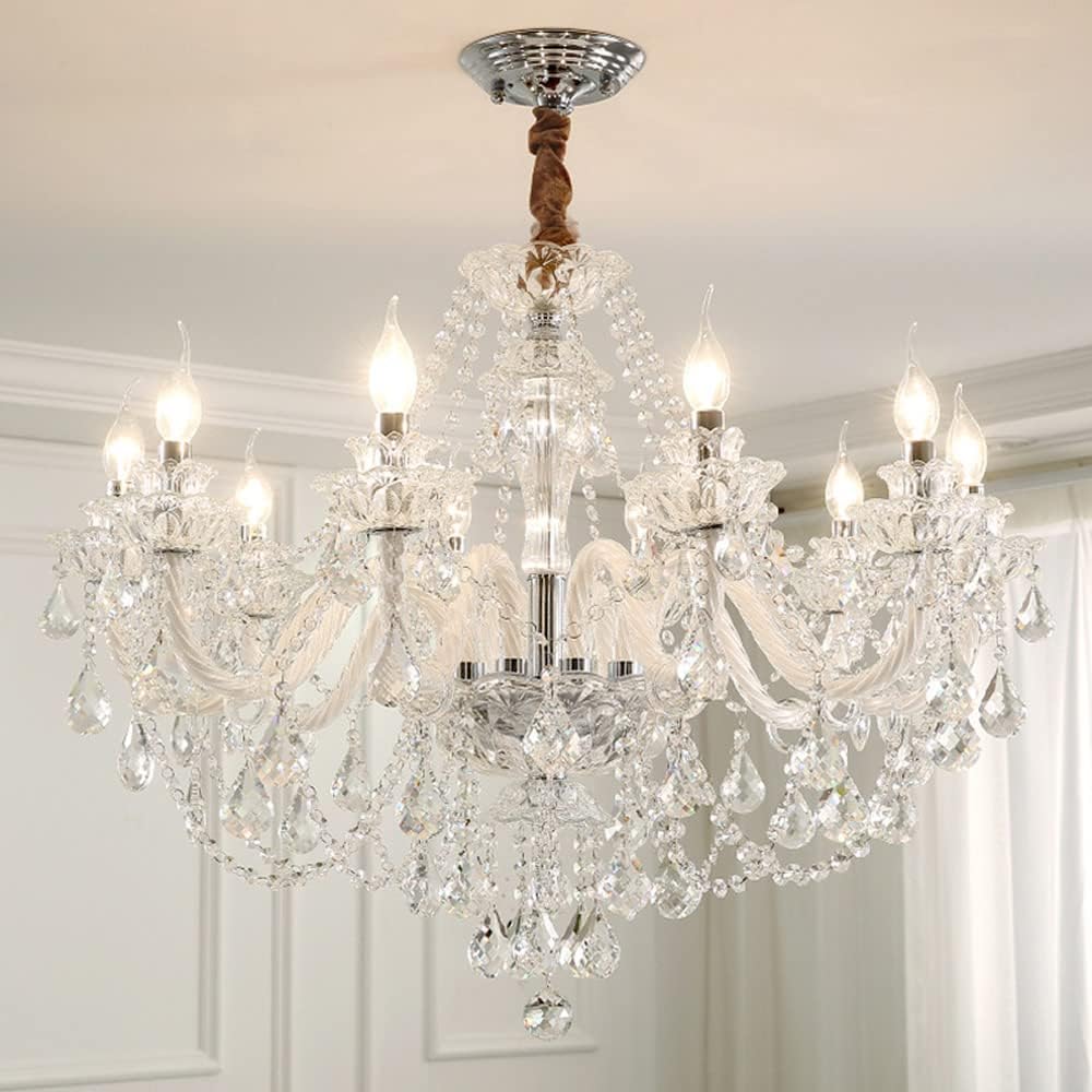 Ten-Light Clear K9 Crystal Chandelier with E12 Candelabra Sockets