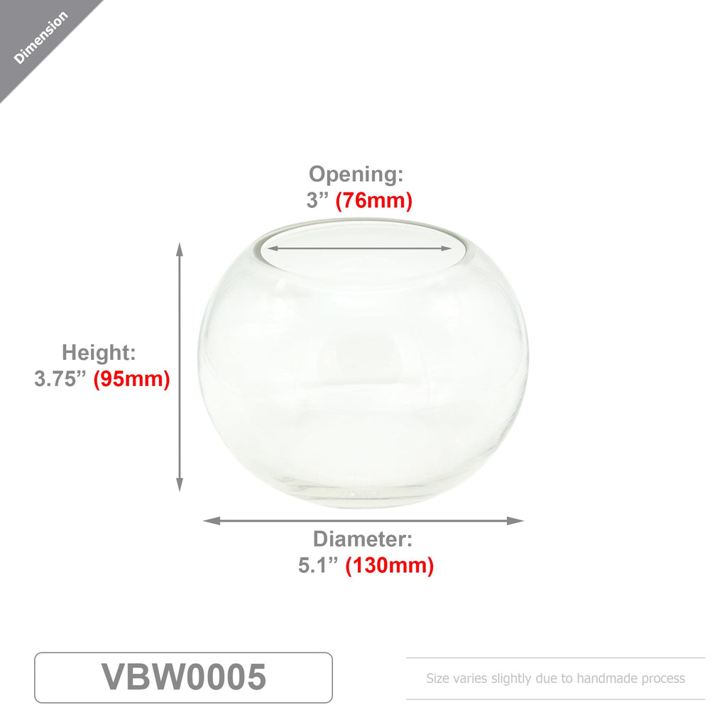 WGV Bowl Glass Vase, Diameter 5.1", Height 3.75", Open Width 3", (Multiple Sizes Choices) Clear Bubble Planter