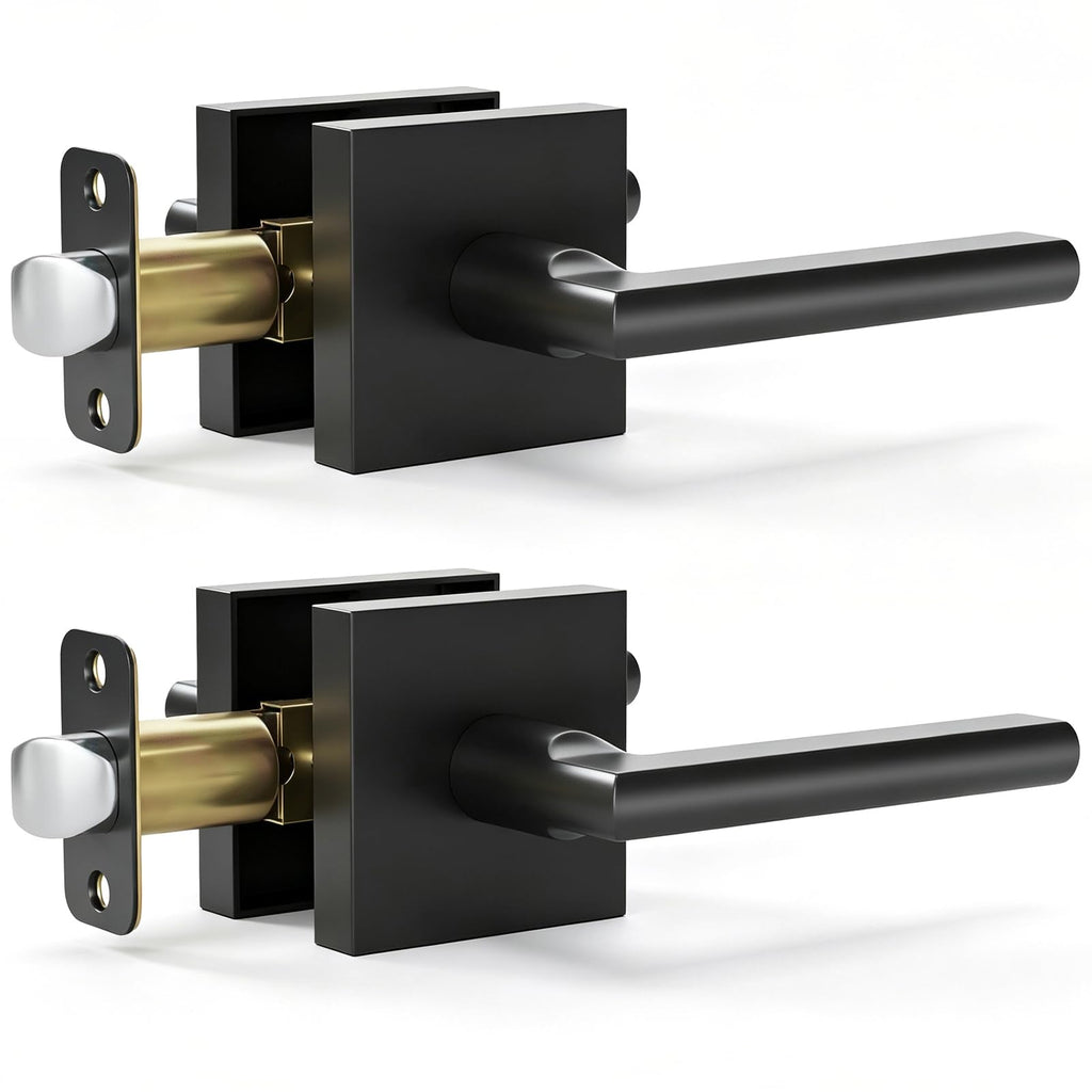 2 Pack Matte Black Passage Door Lever,Interior Non-Locking Leversets