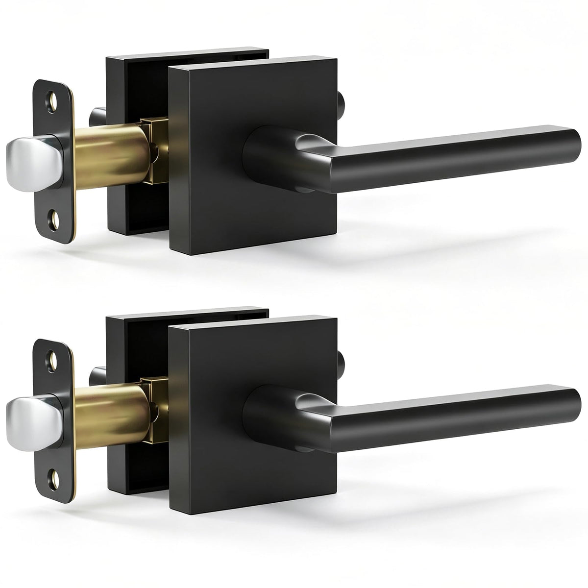 2 Pack Matte Black Passage Door Lever,Interior Non-Locking Leversets
