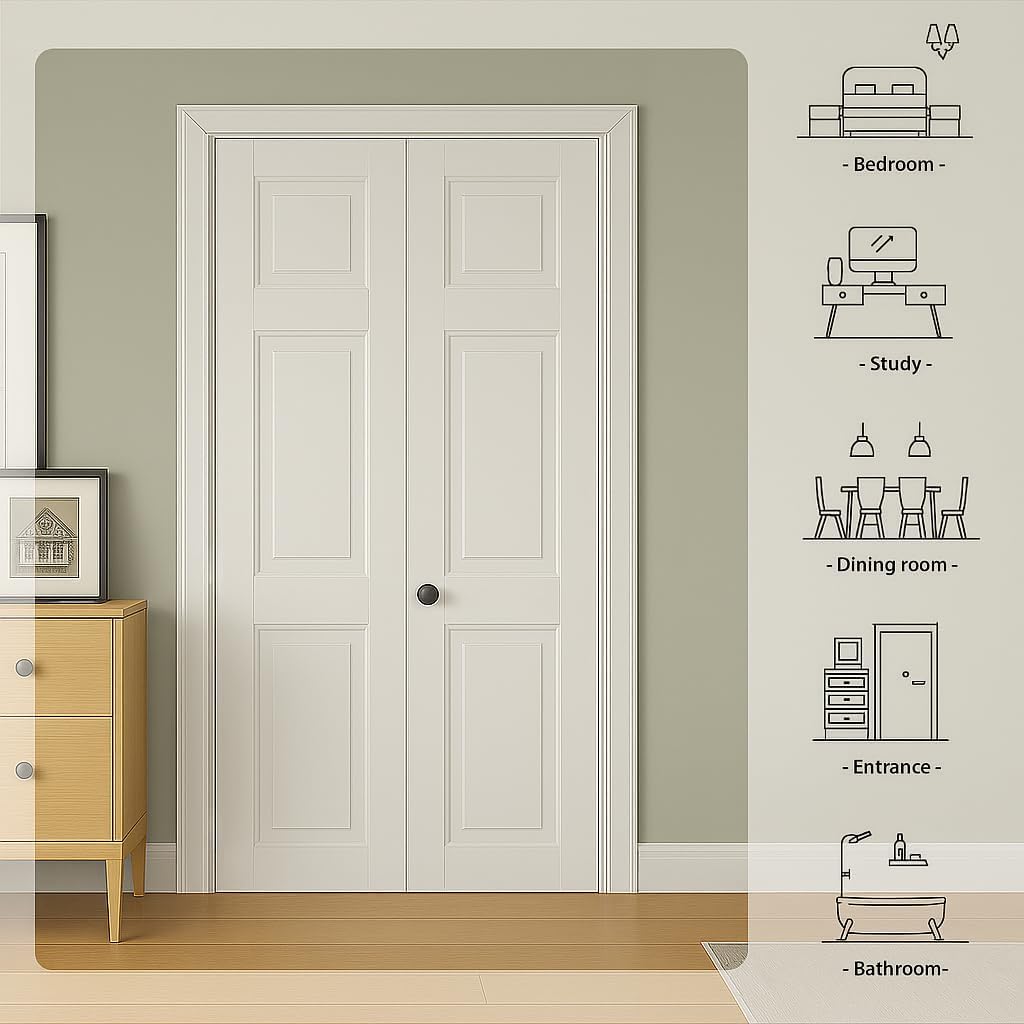 36in x 84in Paneled MDF Bi-Fold Barn Door, Closet Door, Slab Covered with Water-Proof PVC Surface, with Hardware Kits
