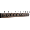 Vintage Wall Mounted Coat Rack, 34" Long with 10 Black Tri-Hooks