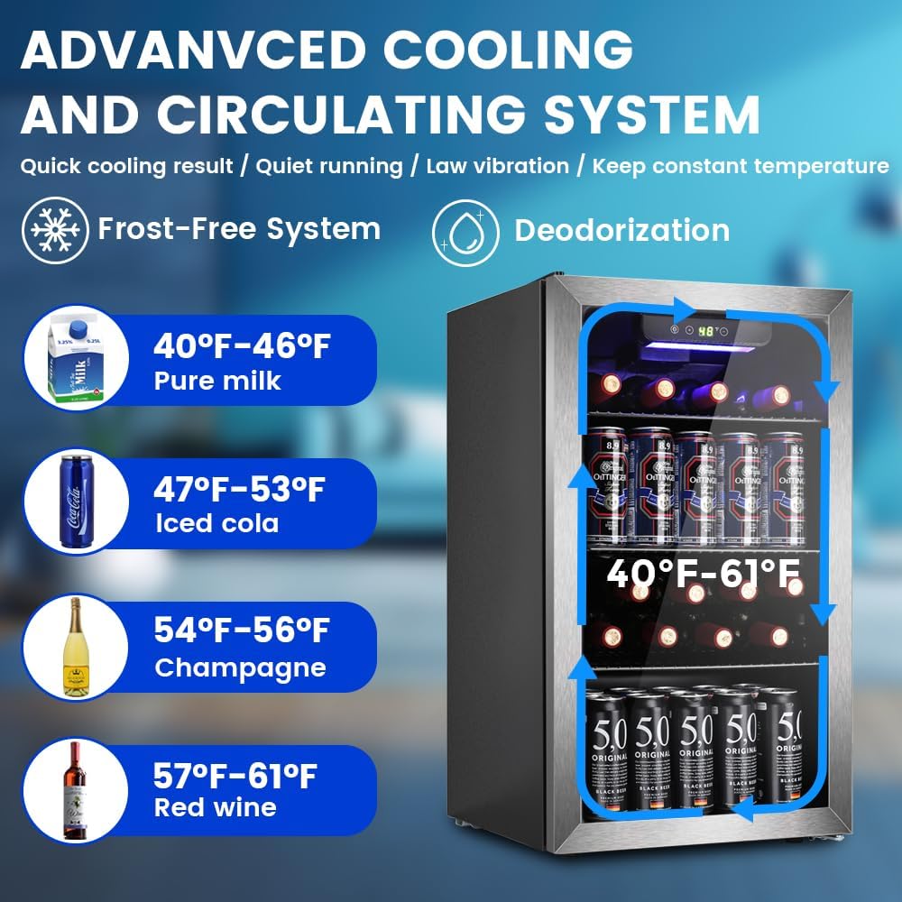 Mini Fridge 130 Can Beverage Refrigerator Cooler, 3.2 Cu.Ft Drink Fridge forSoda Wine Beer
