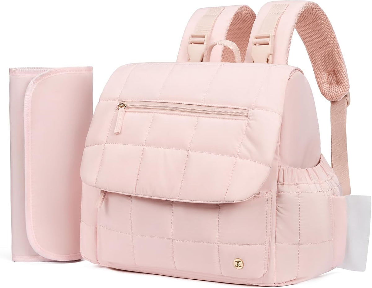 Diaper Bag Mini Diaper Backpack with Changing Pad, Puffer Baby Travel Bag with Insulated Pockets, Stroller Straps