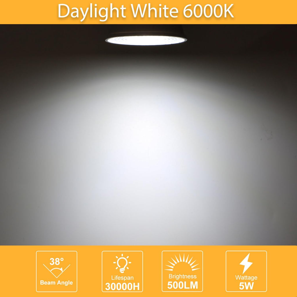 GU10 LED Bulbs 6000K Daylight White 5W, 500LM Led Spotlight Bulb, Equivalent to 50W Halogen, Non-Dimmable, 38° Beam