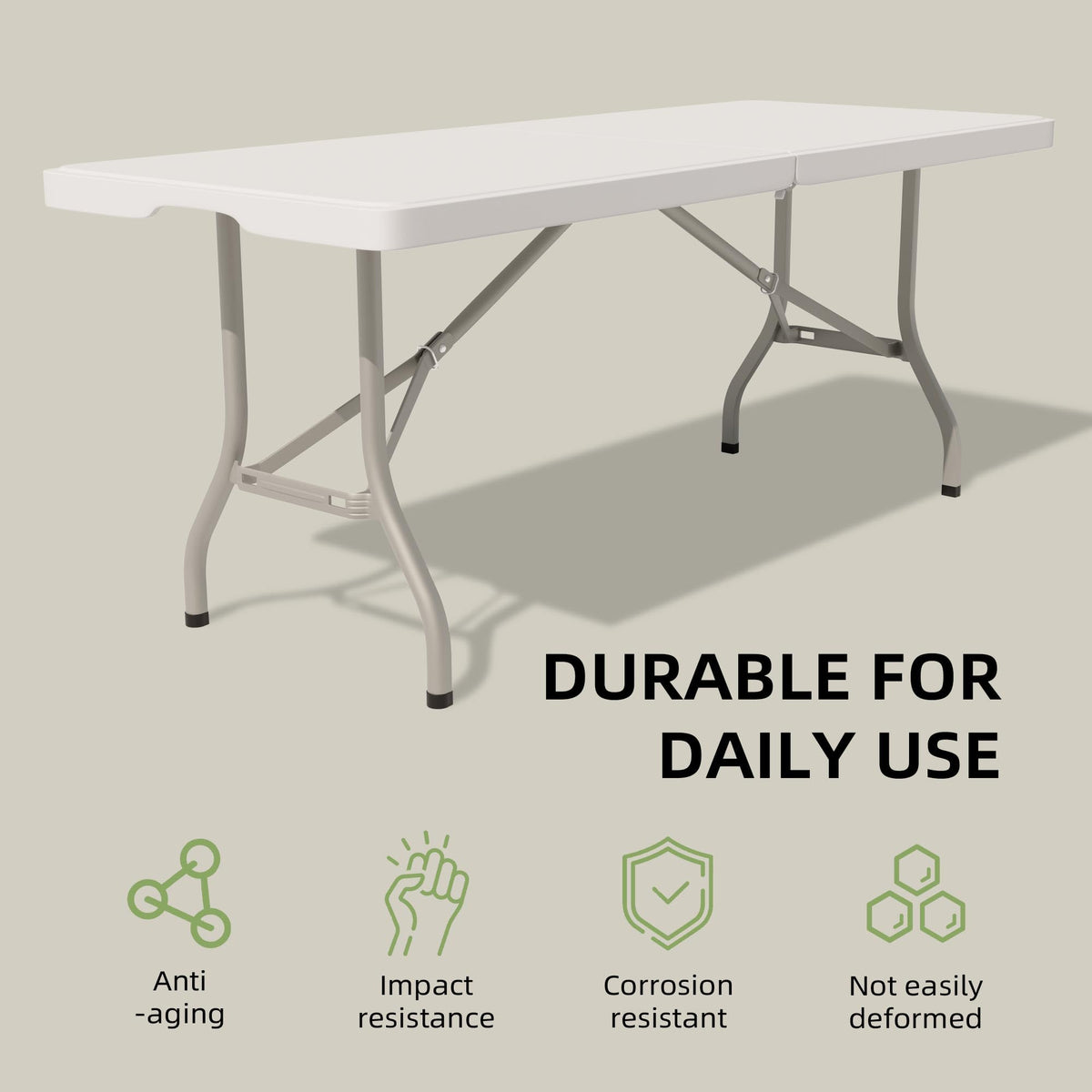 Folding Table 6 Foot - Heavy Duty Capacity, Sturdy & Foldable Design with Safety Lock - Portable Tables