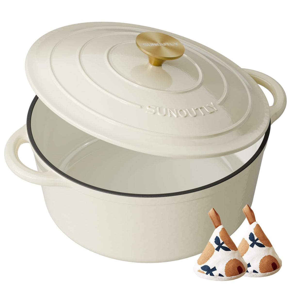 Enameled Cast Iron Dutch Oven, 4.5QT Pot with Lid, Cream White