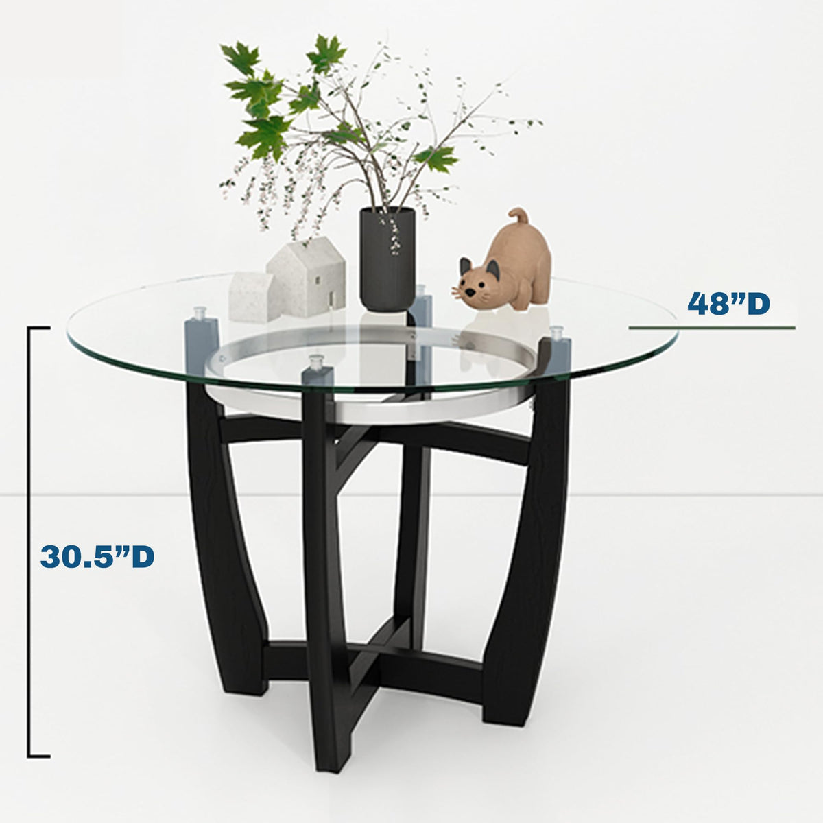 48"D Glass Dining Table Chair Set for 6, Big Dinette Set, Beige
