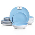 Stoneware Coupe Shape 18pc Dinnerware Set, Outside White + Inside Blue