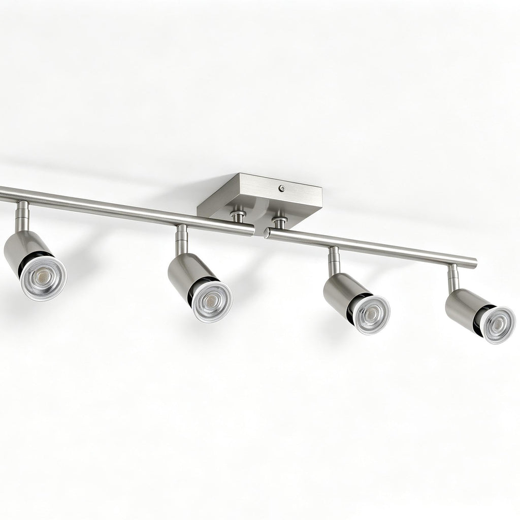 Long Stem Track Lighting, Nickel Hardwired GU10 Ceiling Spotlight, Rotatable Adjustable Long Arm Track Light