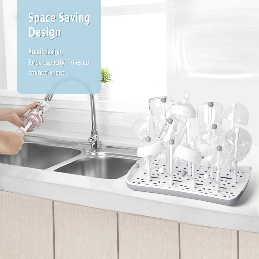 Baby Bottle Drying Rack: Space-Saving with 13 Hooks & Drain Tray