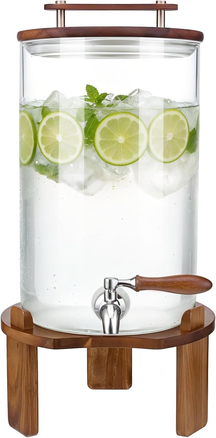 Beverage Dispenser, 2.1Gallon Glass Drink Dispenser with Stand, Stainless Steel Spigot