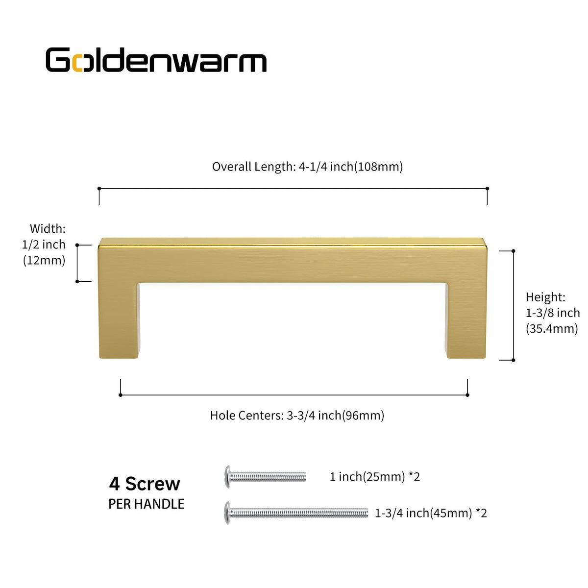 100 Pack 3.75 Inch Gold Cabinet Handles Brushed Cabinet Pull