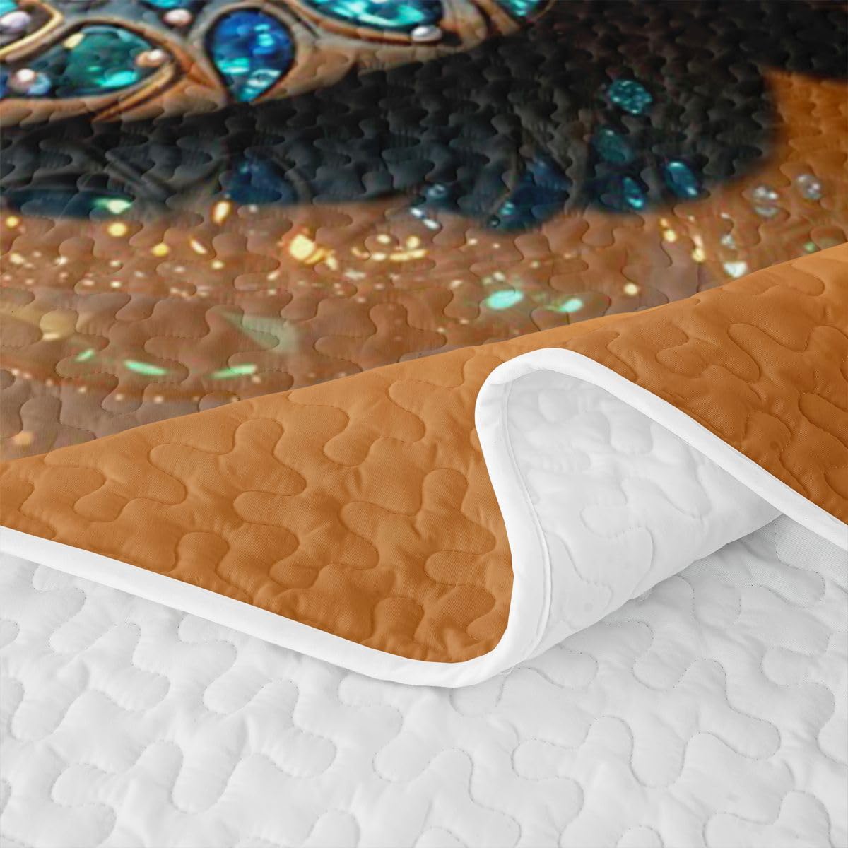 Sea Turtle Quilt for Women - Luxury Sparkling Gemstone Turtle Quilt Set Chic Coastal Beach Quilted Bedspread