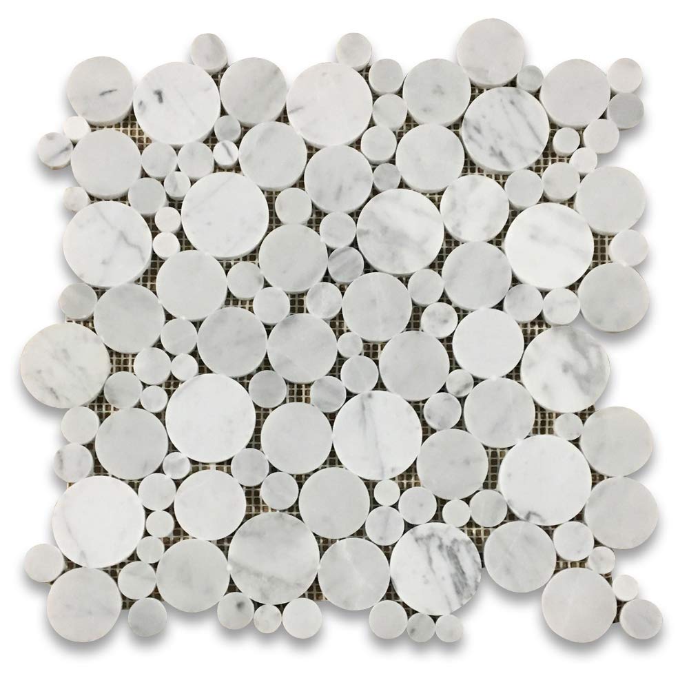 Carrara White Marble Bubble Round Paramount Mosaic Tile Polished Kitchen Bath Wall Floor Backsplash Shower (1 Sheet)