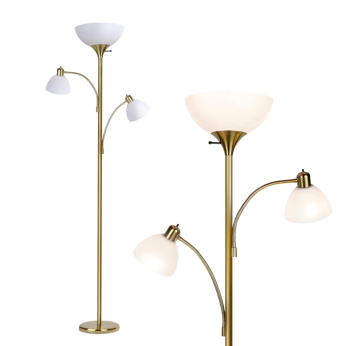 Sky Dome Double LED Floor lamp, Torchiere Super Bright Floor Lamp with 2 Reading Lamps s & Offices - Dimmable Tall
