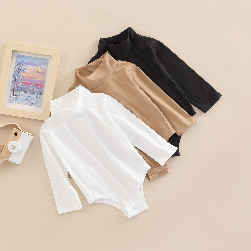 Unisex Baby Long Sleeve Bodysuit Turtleneck Solid Color Basic Bodysuit Shirt Newborn Essentials Clothes Boys Girls