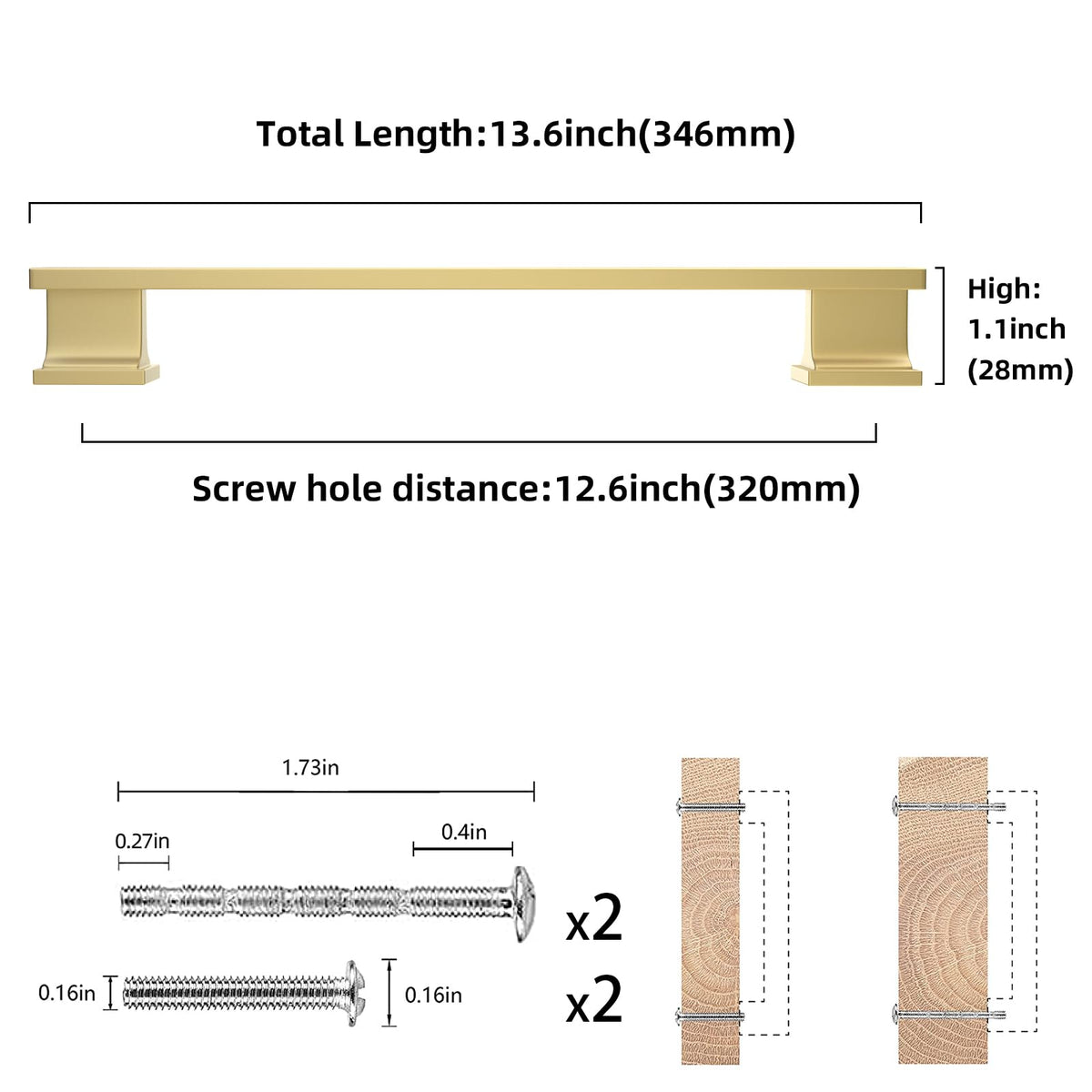 6 Pack 12.6 Inch(320mm) Brushed Gold Cabinet Handles Gold Kitchen Cabinet Pulls Cabinet Door Handles Kitchen Cabinet