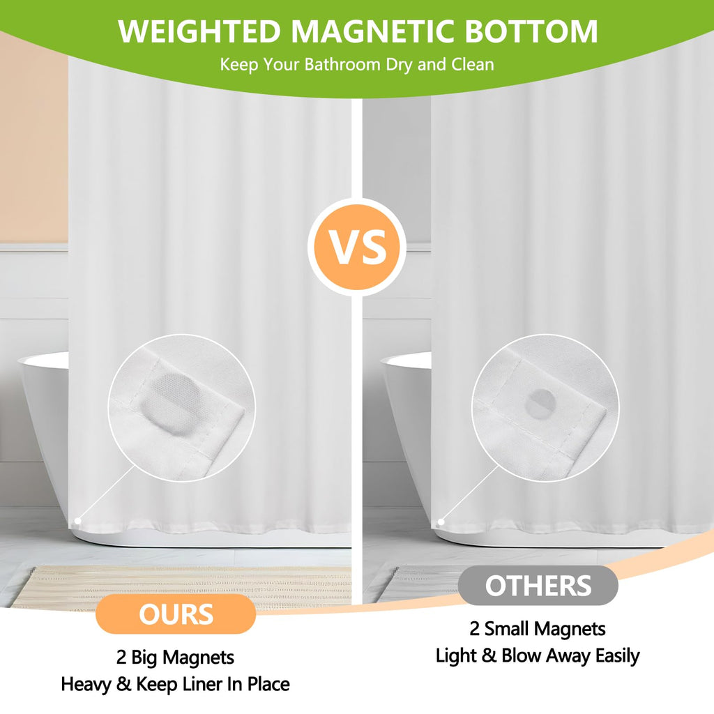 Waterproof Soft Microfiber Shower Curtain TPU Backed Lightweight, 72 x 108 Inch Extra Long White Shower Curtain Liner