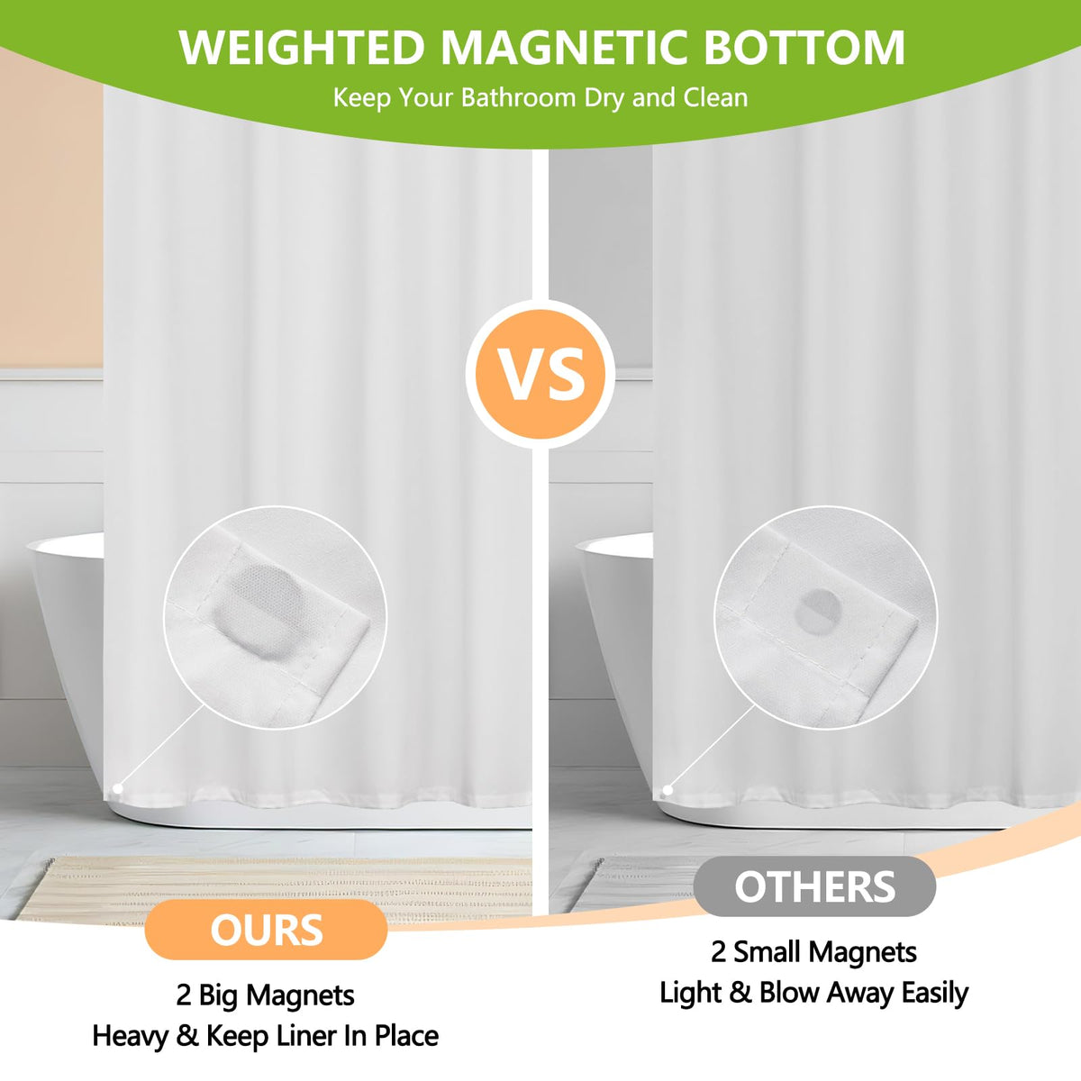 Waterproof Soft Microfiber Shower Curtain TPU Backed Lightweight, 72 x 108 Inch Extra Long White Shower Curtain Liner