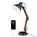 Sapele Wood Desk Lamp with Upgraded Wireless Charger, Swing Arm Table Lamp with USB C Charging Port, Reading Task