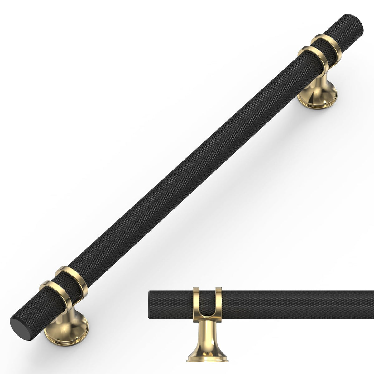 10 Pack Knurled Matte Black and Gold Cabinet Pulls 7 Inch Hole Center Kitchen Cabinet Handles for Drawer Dresser
