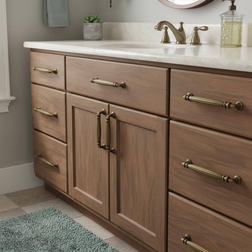 5" Brushed Antique Brass Cabinet Pulls 10 Pack