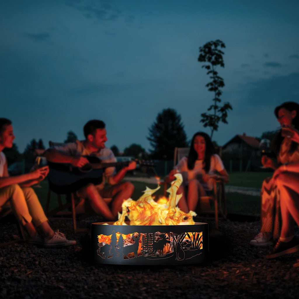 Moonlight Gathering Unpainted 12 in. Tall 30 in. Diameter Outdoor Fire Ring with Fire Poker - 30 x 30 x 12