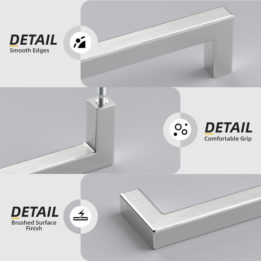 Brushed Nickel Cabinet Pulls 80 Pack 3-3/4 Inch, Square Drawer Handles, Stainless Steel, Screws Included, Silver