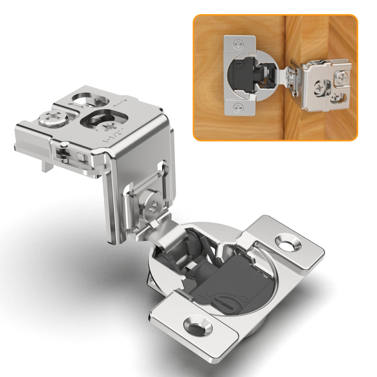 50 Pack 1-1/2" Overlay 4D Soft Close Concealed Hinges for Face Frame Door, Adjustable Closing Speed, Smooth Slow Self