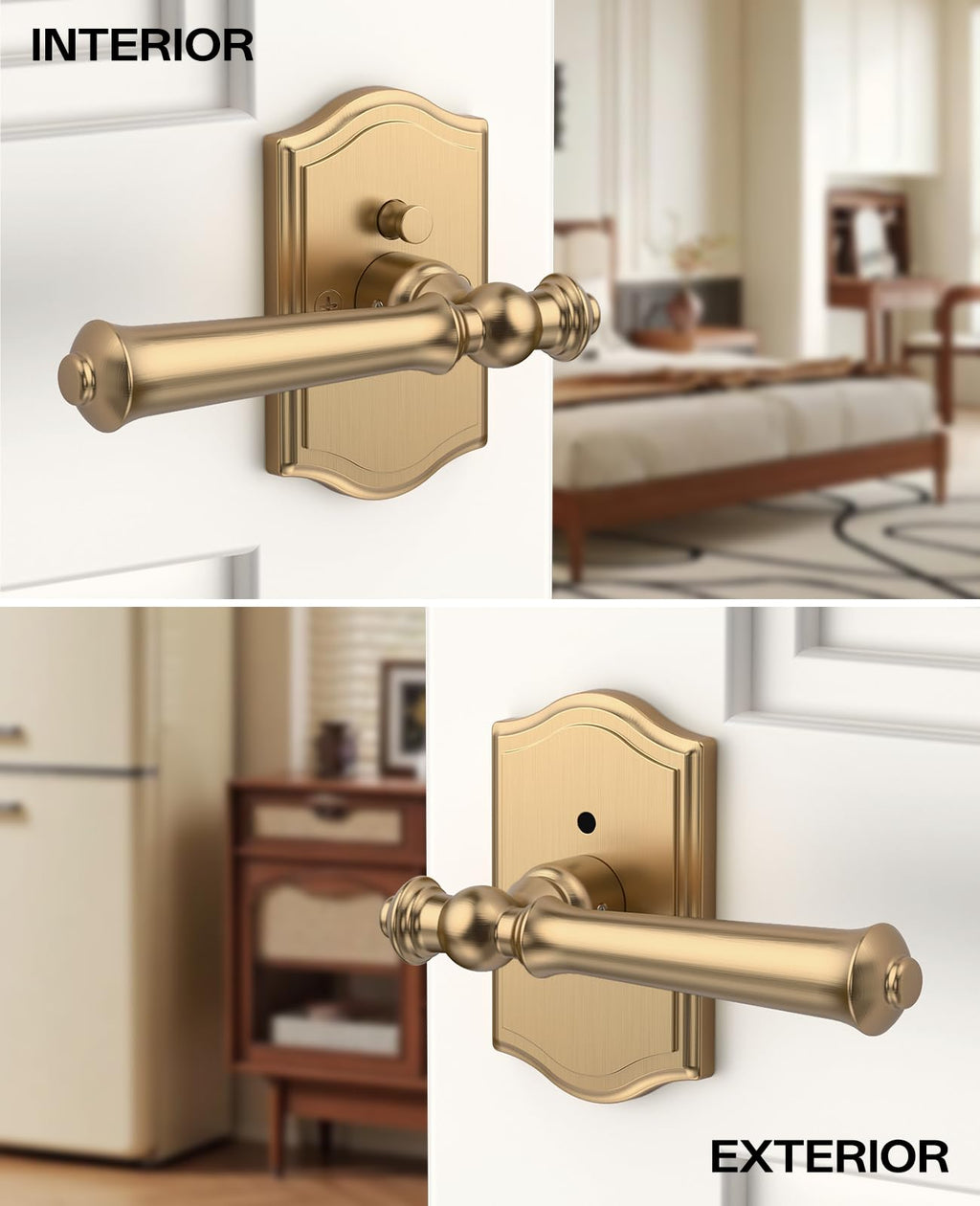 6 Pack Champagne Bronze Privacy Interior Door Handles