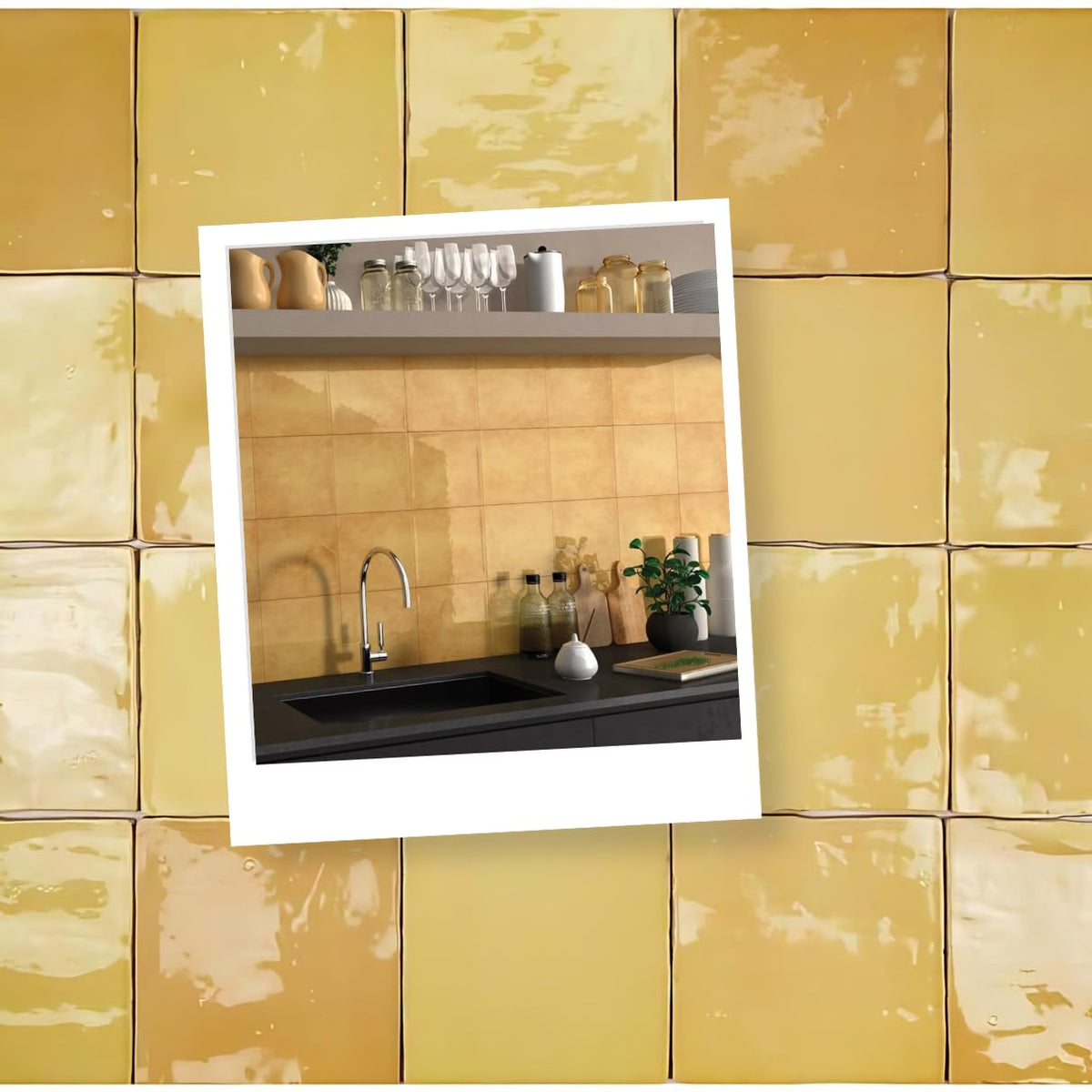 5x5 Tamaris Oro Yellow Mustard 5 inch x 5 inch Handmade Ceramic Subway Wall Tile Backsplash Glossy (Box of 30