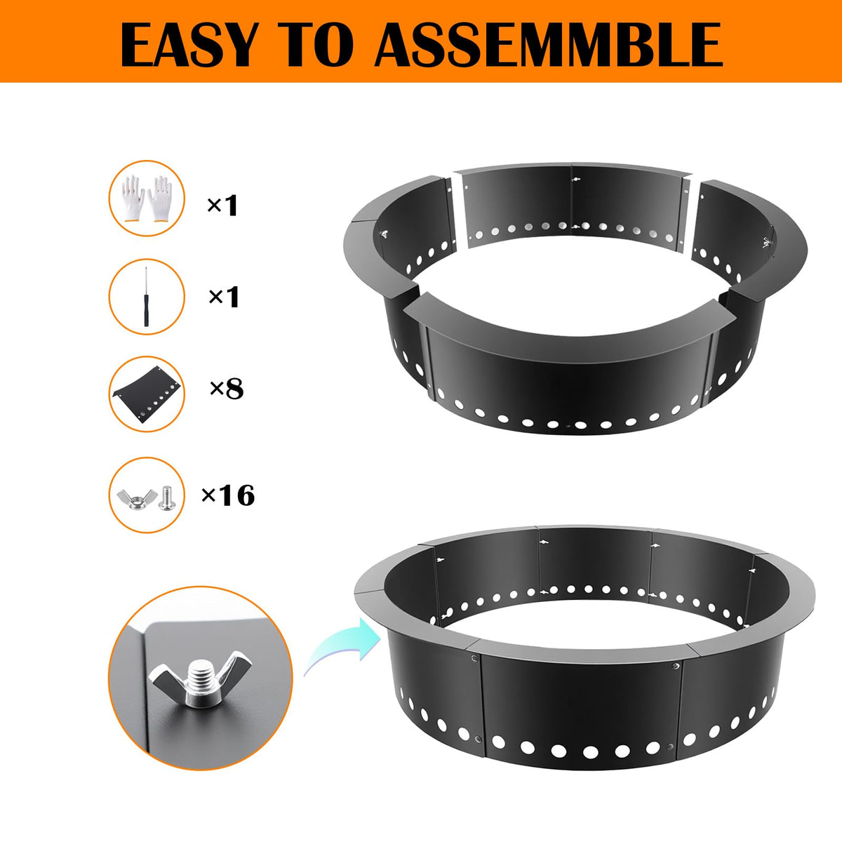 Fire Ring for Outside Fire Pit 36-Inch Outer/32-Inch Inner Diameter, Heavy Duty Solid Metal Steel Round Fire Pit Ring