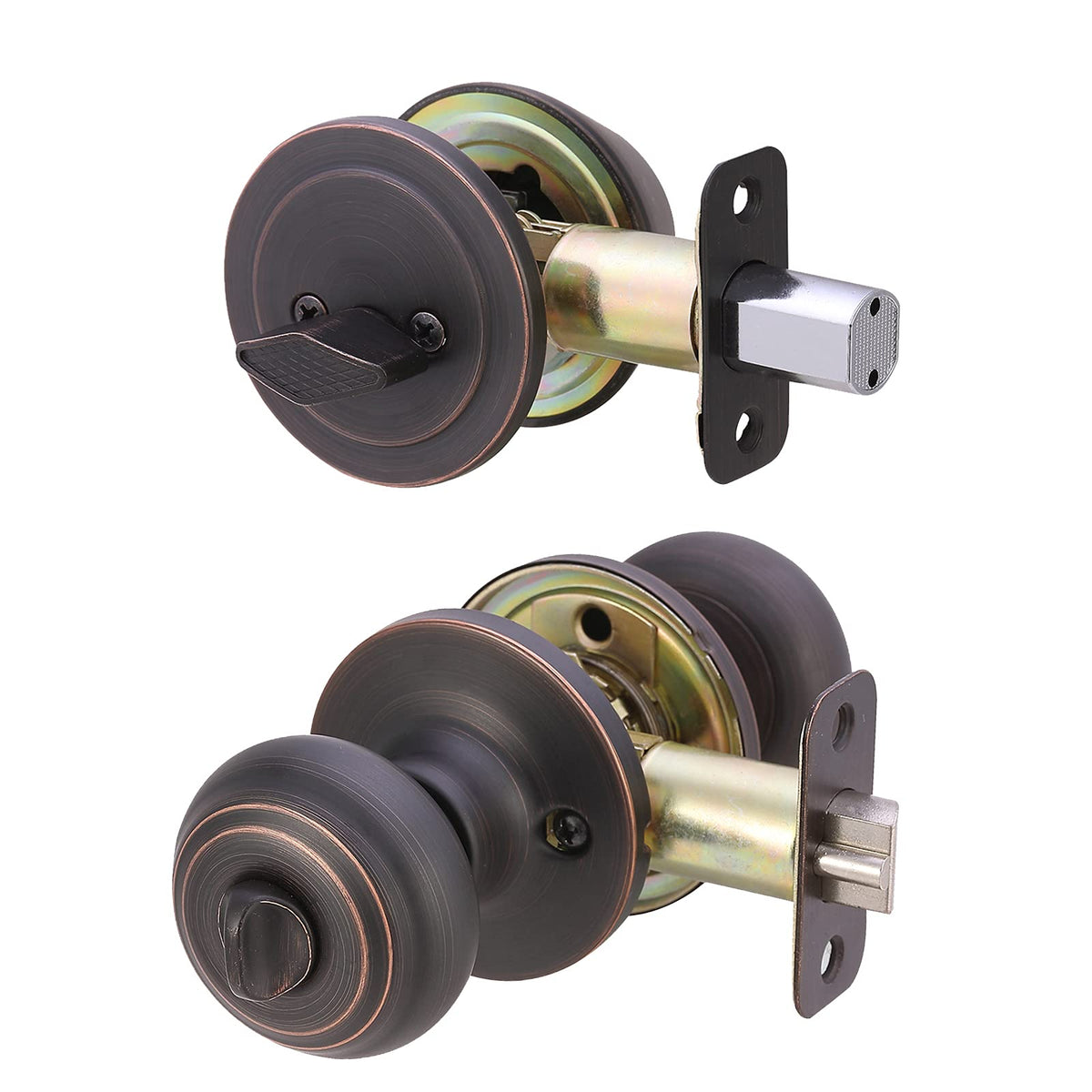 Keyed Alike Exterior Knob with Key Lock and Deadbolt, Classic, Oil Rubbed Bronze, Set of 2