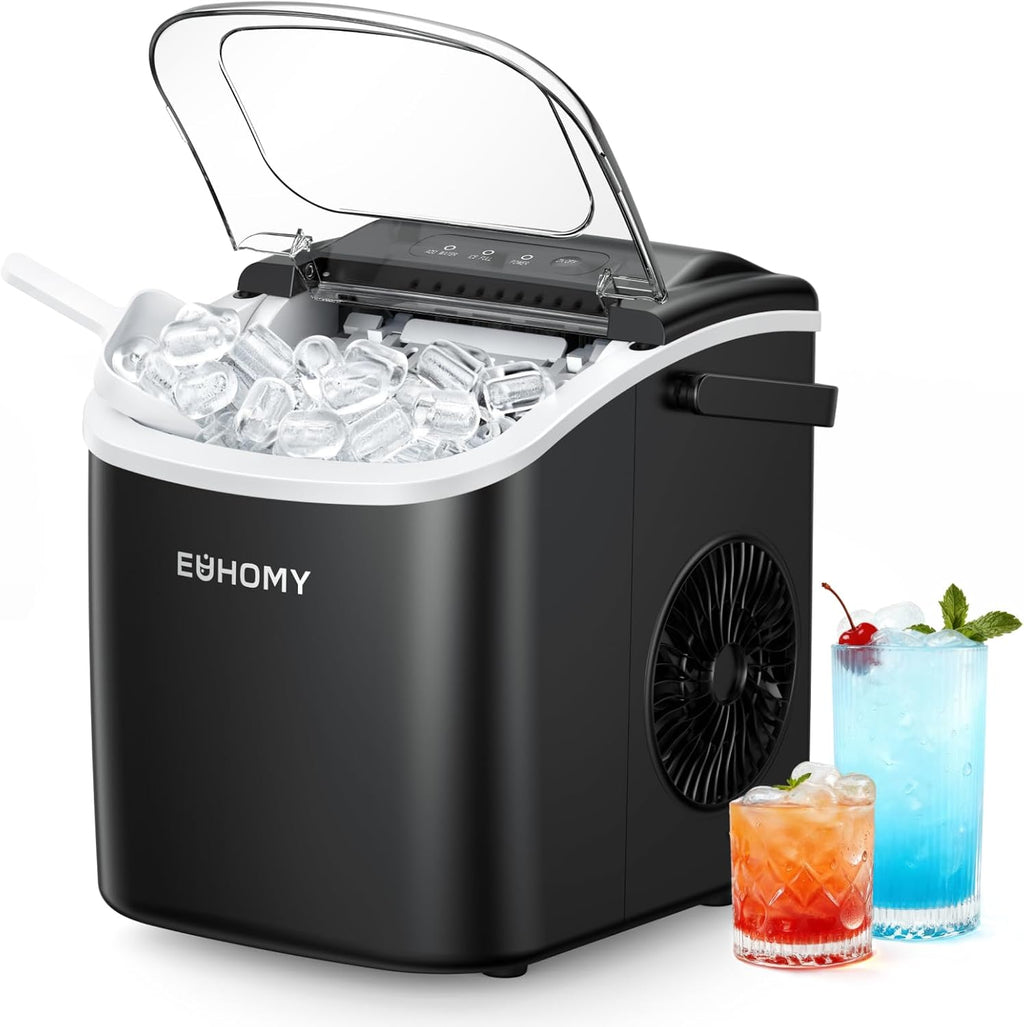 Countertop Ice Maker Machine with Handle, 26lbs Per Day, 9 Bullet Cubes in 6 Mins, Self-Cleaning Portable Ice Maker