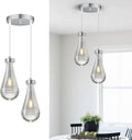 Raindrop Pendant Lights Kitchen Island Teardrop Chrome Hanging Light Fixtures Clear Solid Glass Pendant Light Modern Chandeliers for Dining Room Porch Corridor Living Room (2-Light)