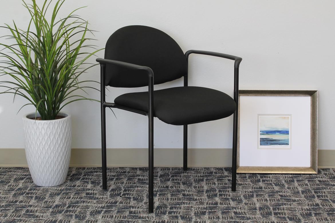 Office Products Dimond Fabric Stacking Chair with Arms in Black