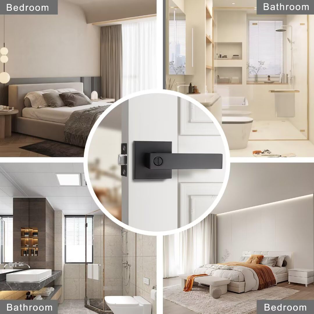 10 Pack Matte Black Privacy Door Lever , Keyless Square Locking Door Handle, Heavy Duty Interior Door Handle
