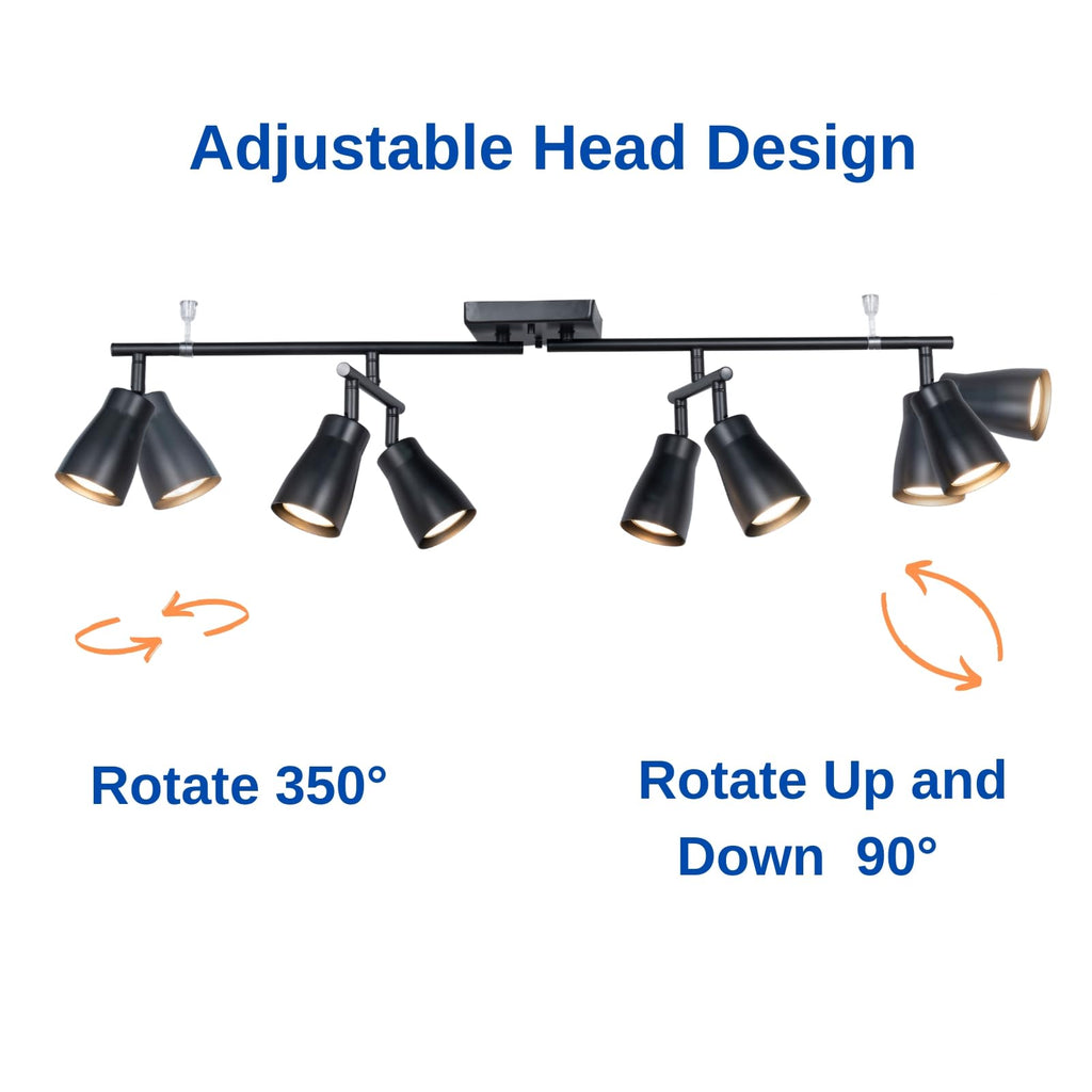 6 Light Modern Industrial Track Lighting Fixtures with Matte Black, Swivel Rotating Bar Ceiling Spotlight Adjustable