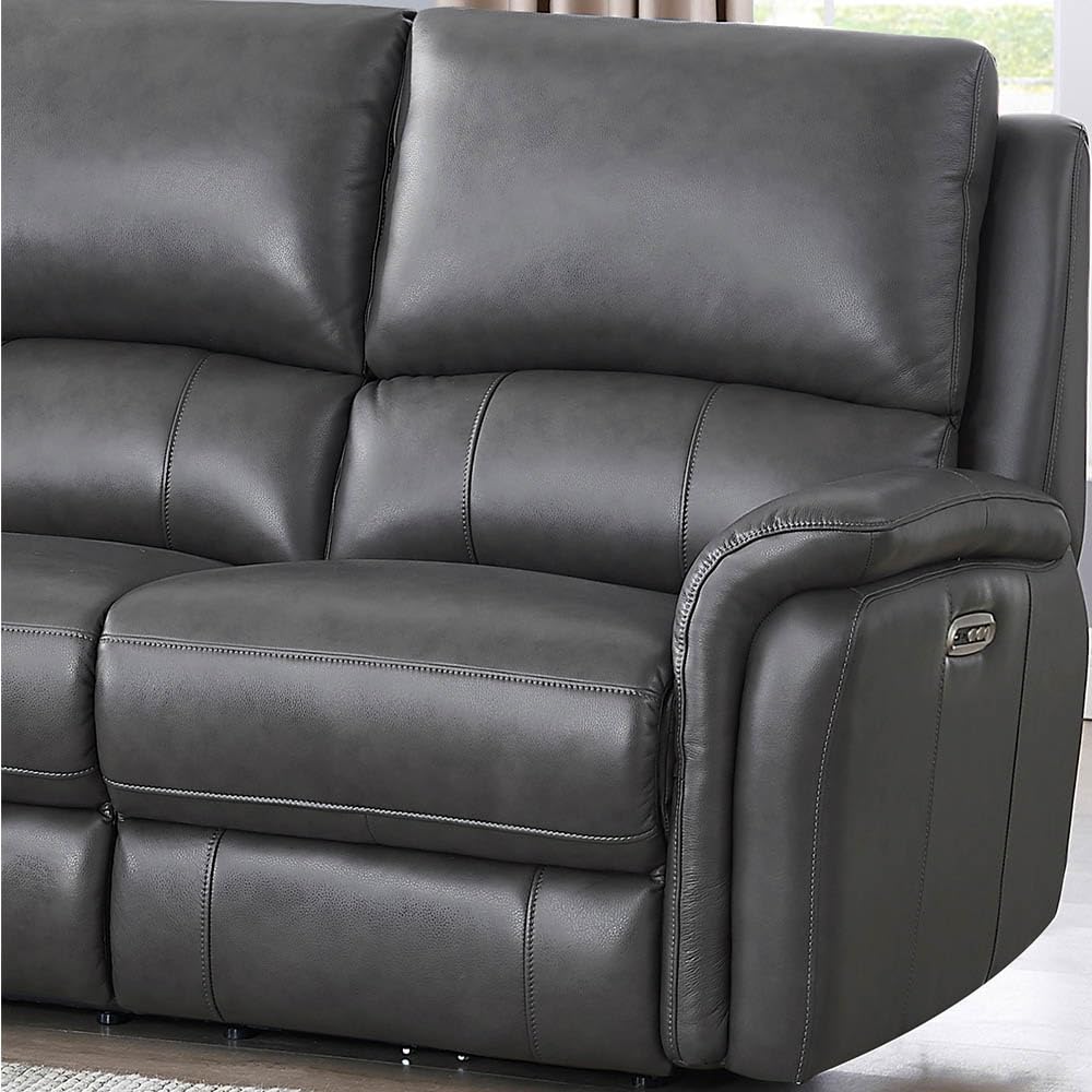 Erindale Zero Gravity Power Reclining Top Grain Leather Sofa Couch, Quartz Gray, Memory Foam, Pocket Coils and