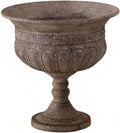 Outdoor Trophy Vase Traditional Urn Planter Pedestal Flower Pot with Textured Surface Iron Construction Wide Opening