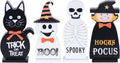 Halloween Decorations Indoor, Wood Blocks Halloween Table Decor, Ghost Black Cat Skull Witch Gothic Tabletop - Set of 4
