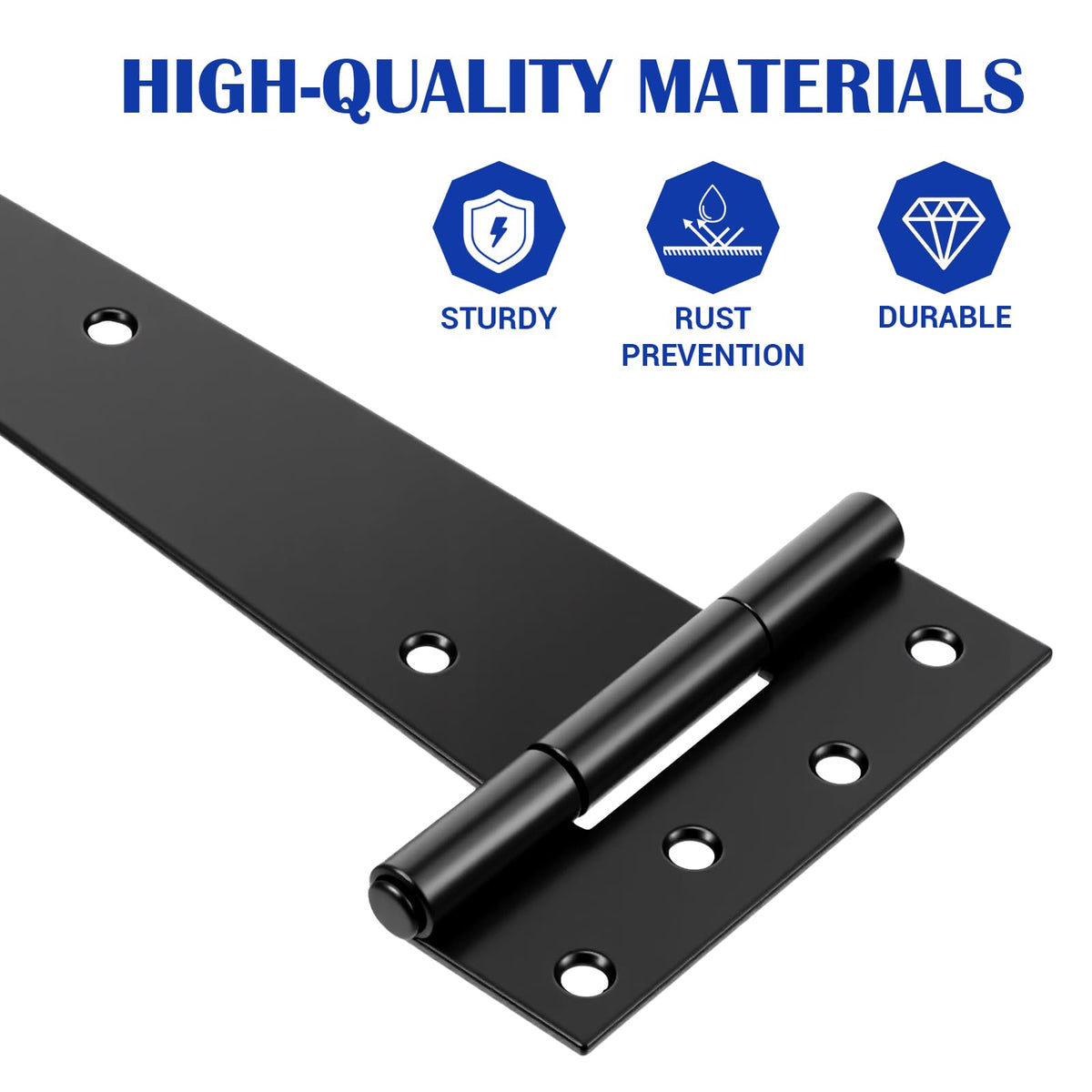 2 Pack 16-Inch Heavy Duty T-Strap Hinges, Black Wrought Iron Gate Hinges with Rust-Resistant Coating, Large 270°