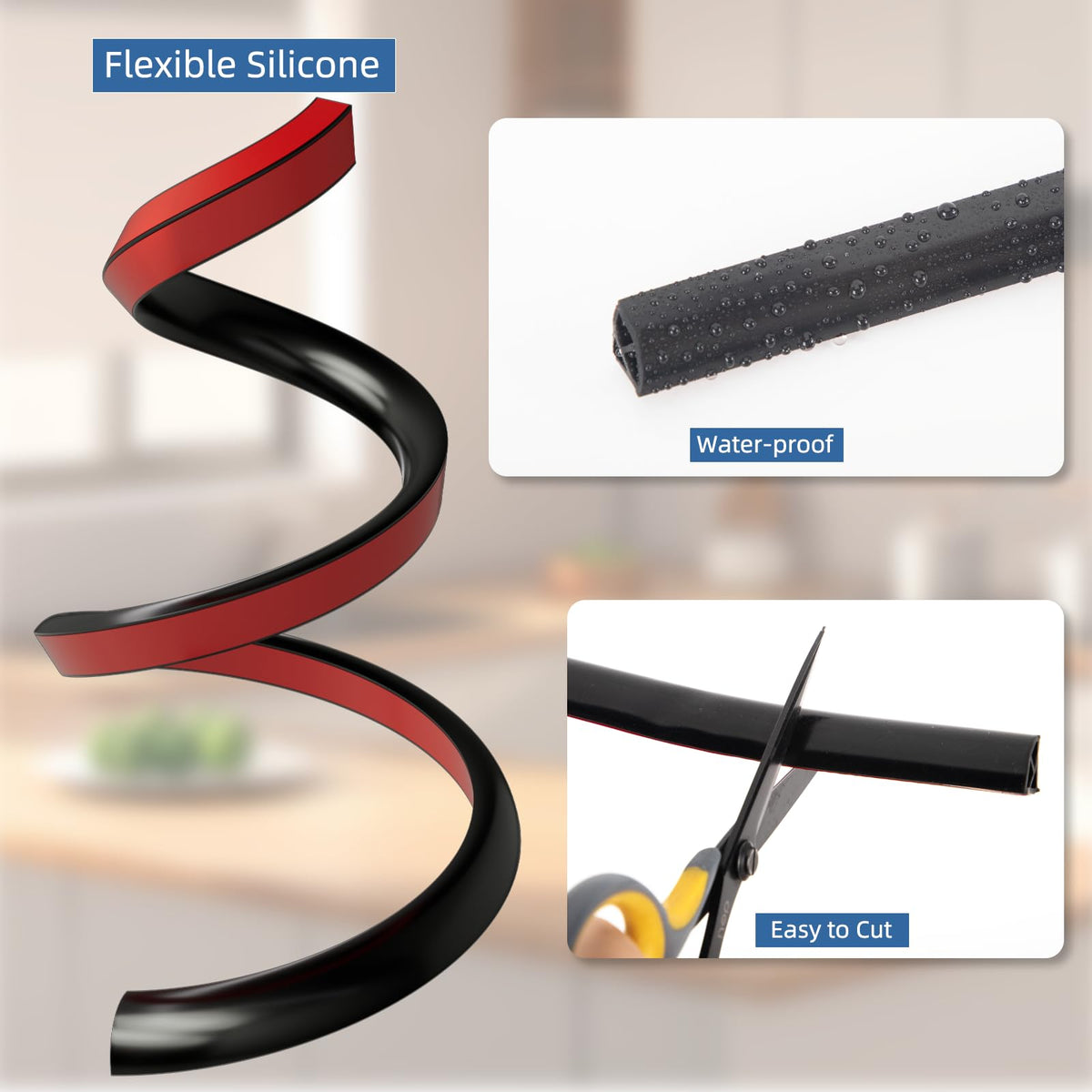 236" Flexible Quarter Round Molding Bendable Peel and Stick Trim,Black