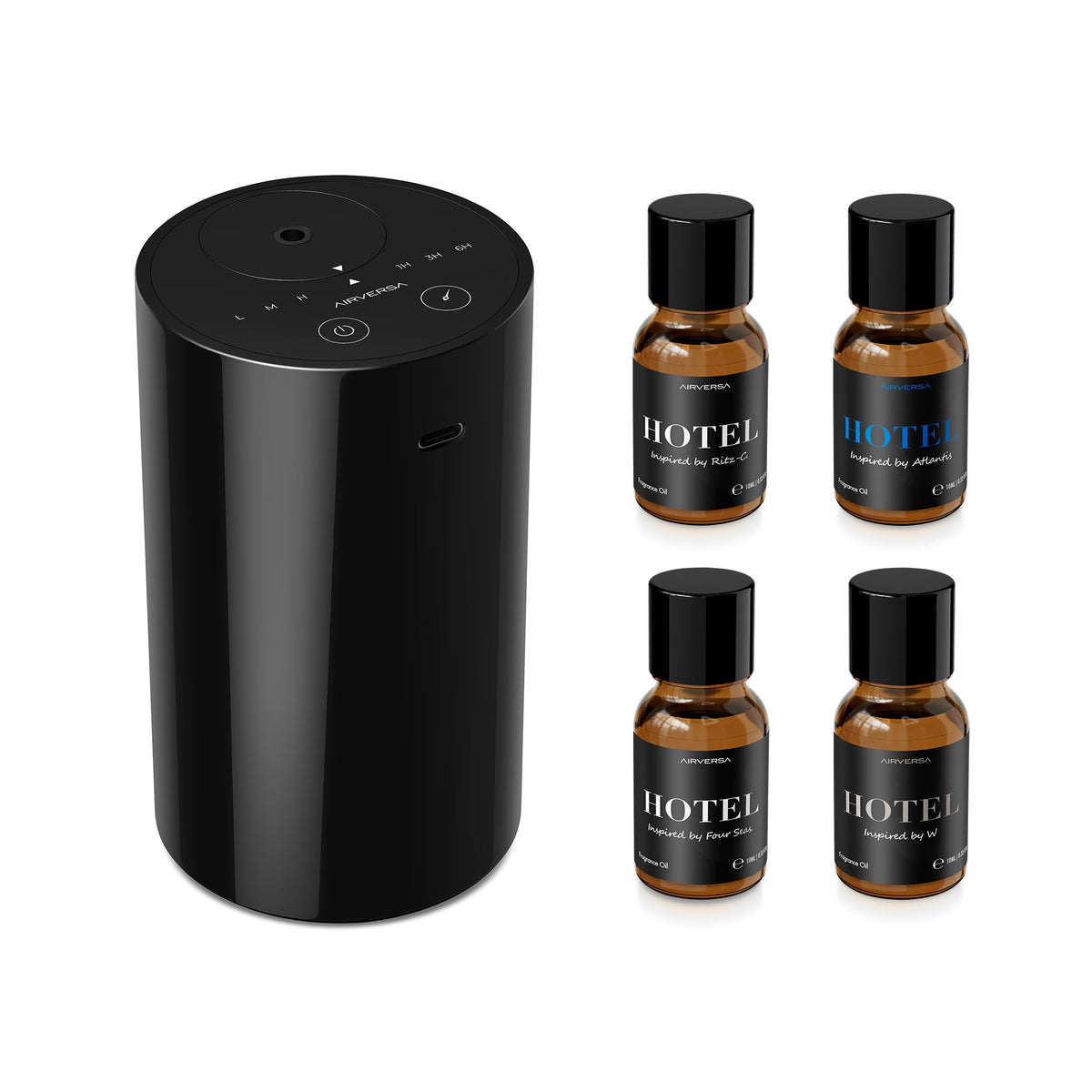 AN8 Waterless Essential Oil Diffuser Starter Kit, Black